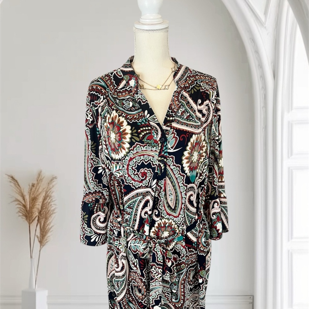 Tacera Paisley Print Dress with bell sleeves size 1X